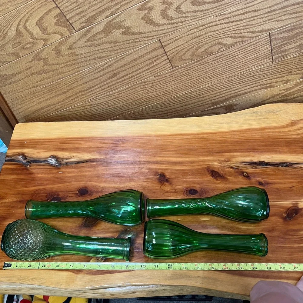 Vintage Green Glass Bud Vase Lot 4 Swirl Optic Bottle Vases CottageCore‎ Decor